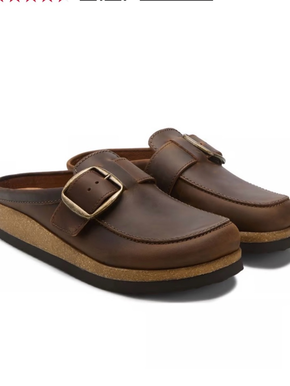 White Mountain Brown Leather Slip-On Clog with Buckle